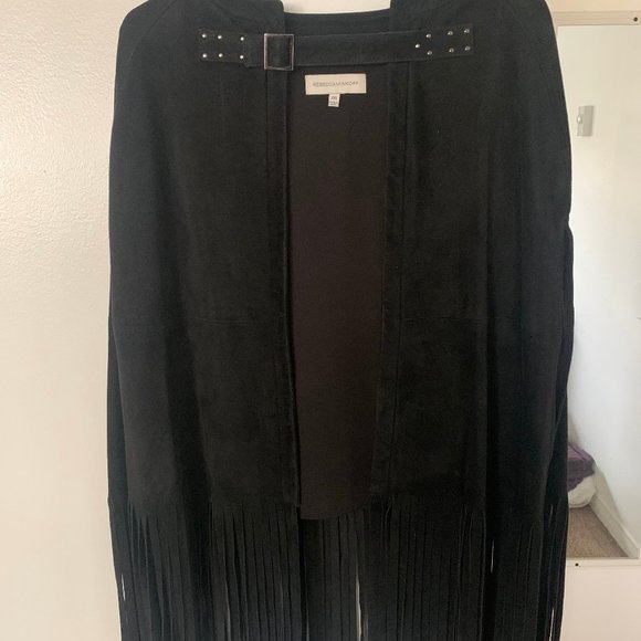 Rebecca Minkoff Fringed Suede Agave Cape in Black - Picture 1 of 5